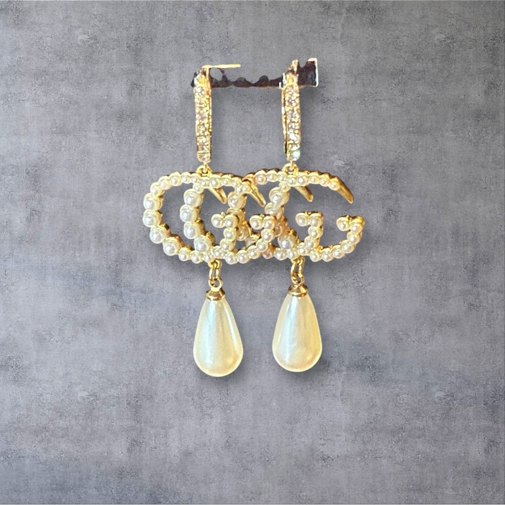 Upcycled Gucci Elegant Gold and Pearl Drop Earrings